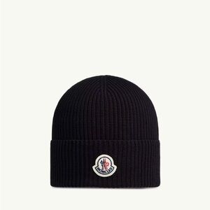 Moncler Men's Black Ribbed Wool Beanie